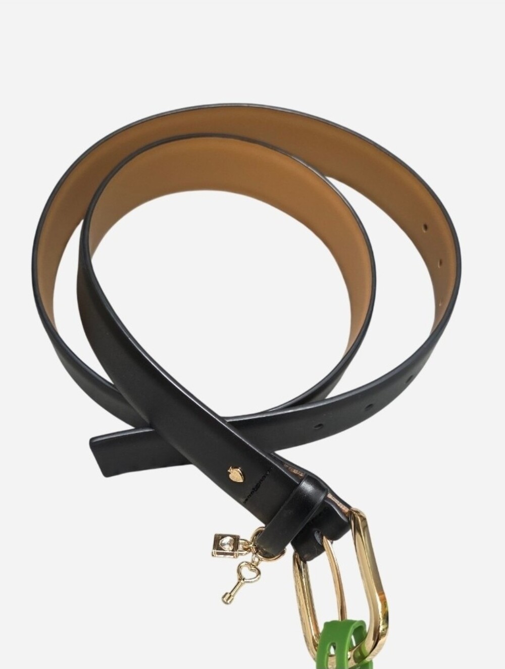 kate spade Black Leather Belt with Gold Heart Padlock And Key Charms, XL